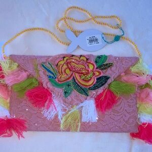 Antica Santoria by Giacomo Cirque Vibrant Pink Floral Embroidered Clutch NWT
